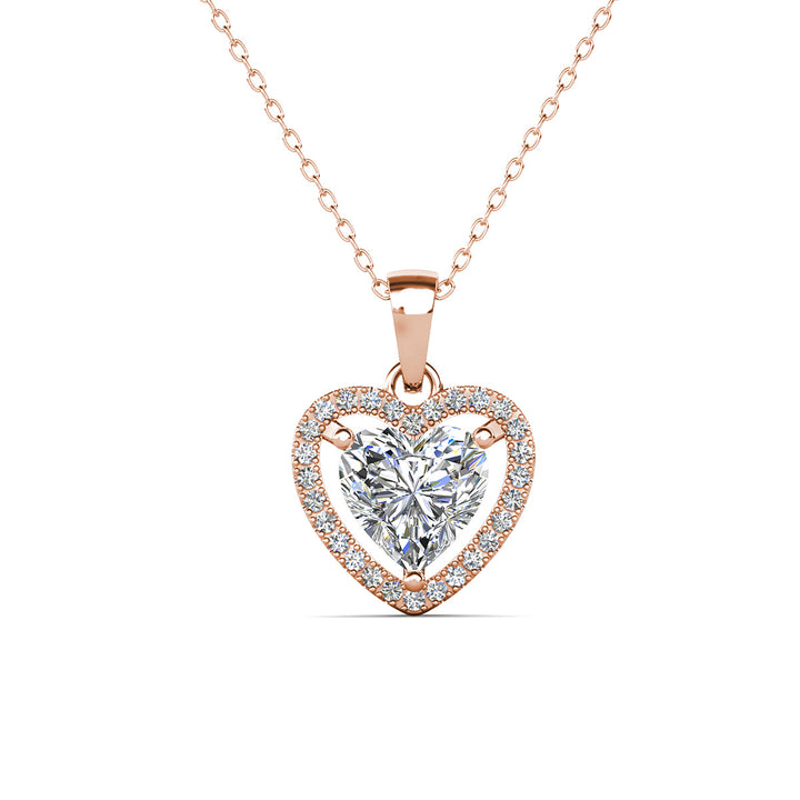 Cate & Chloe Amora 18k White Gold Plated Halo Heart Pendant Necklace with Simulated Diamond Crystals
