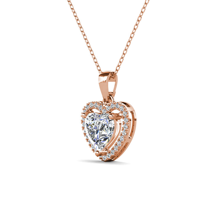 Cate & Chloe Amora 18k White Gold Plated Halo Heart Pendant Necklace with Simulated Diamond Crystals