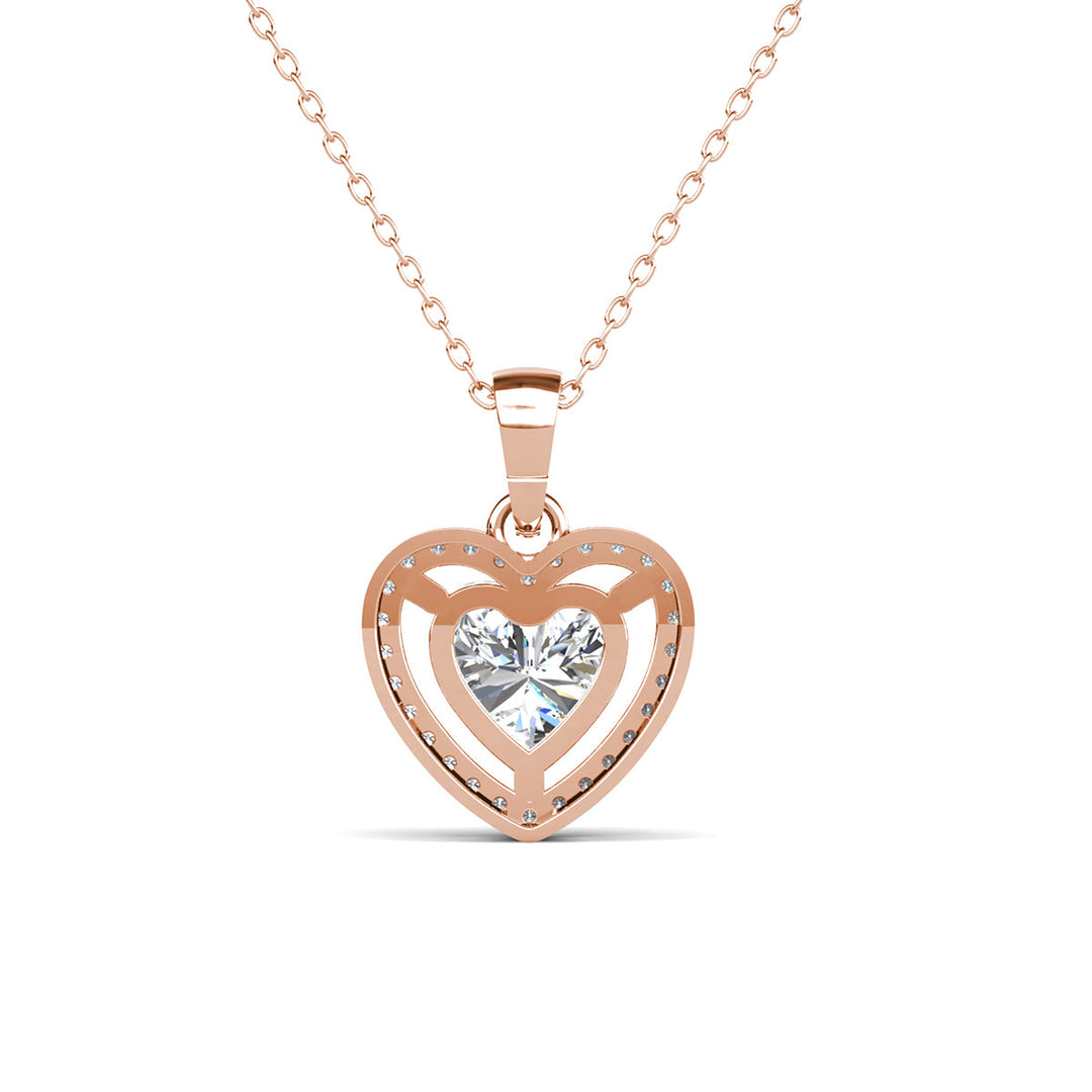 Cate & Chloe Amora 18k White Gold Plated Halo Heart Pendant Necklace with Simulated Diamond Crystals
