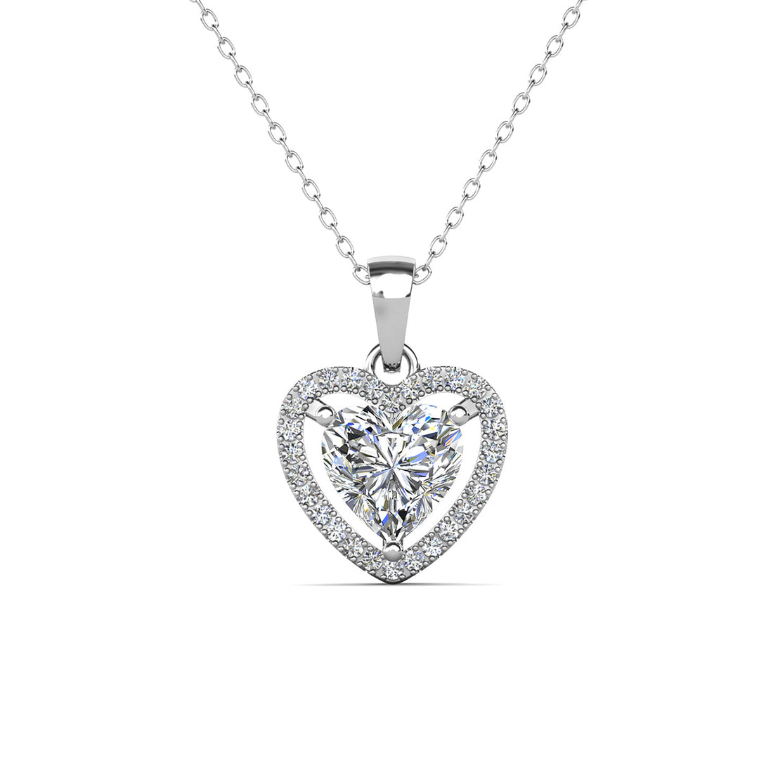 Cate & Chloe Amora 18k White Gold Plated Halo Heart Pendant Necklace with Simulated Diamond Crystals