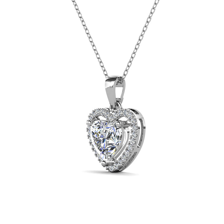 Cate & Chloe Amora 18k White Gold Plated Halo Heart Pendant Necklace with Simulated Diamond Crystals