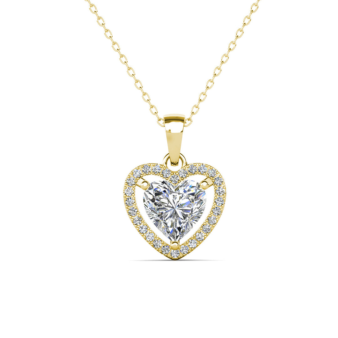 Cate & Chloe Amora 18k White Gold Plated Halo Heart Pendant Necklace with Simulated Diamond Crystals