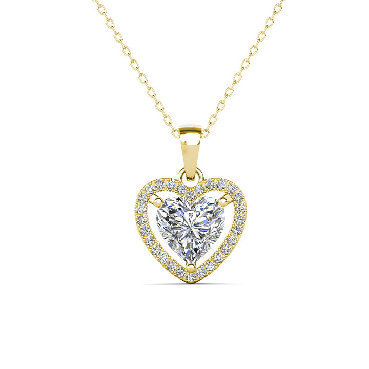 Cate & Chloe Amora 18k White Gold Plated Halo Heart Pendant Necklace with Simulated Diamond Crystals