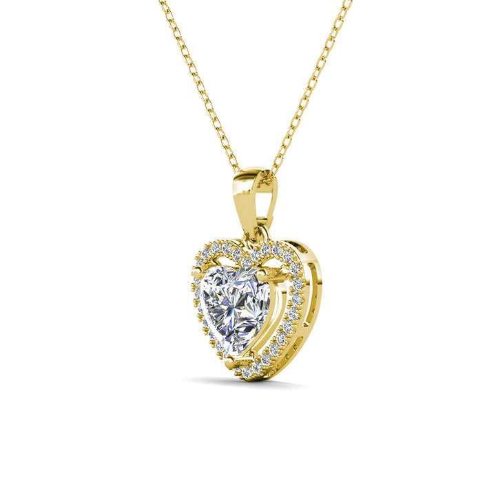 Cate & Chloe Amora 18k White Gold Plated Halo Heart Pendant Necklace with Simulated Diamond Crystals