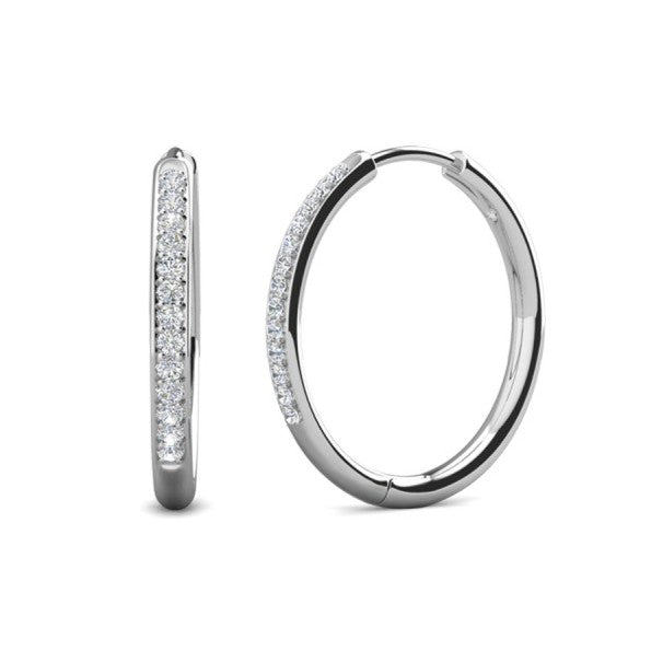 Cate & Chloe Bianca 18k White Gold Plated 25mm Silver Hoop Earrings with Swarovski Crystals