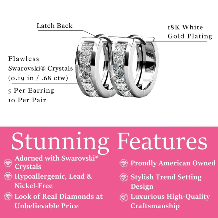 Cate & Chloe Giselle 18k White Gold Plated 15mm Hoop Crystal Earrings with Swarovski Crystals