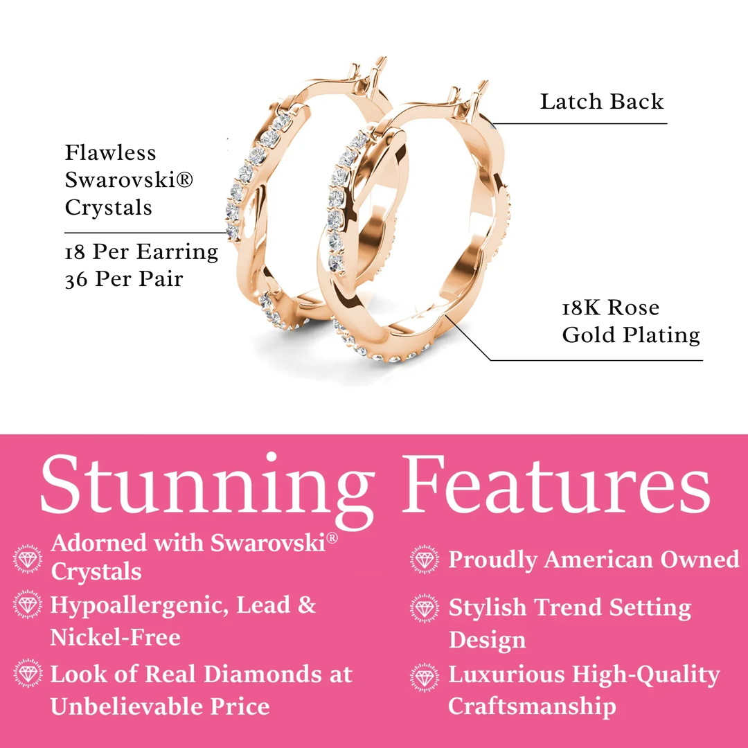 Cate & Chloe Lauren 18k White Gold Plated 22mm Twisted Hoop Earrings with Swarovski Crystals