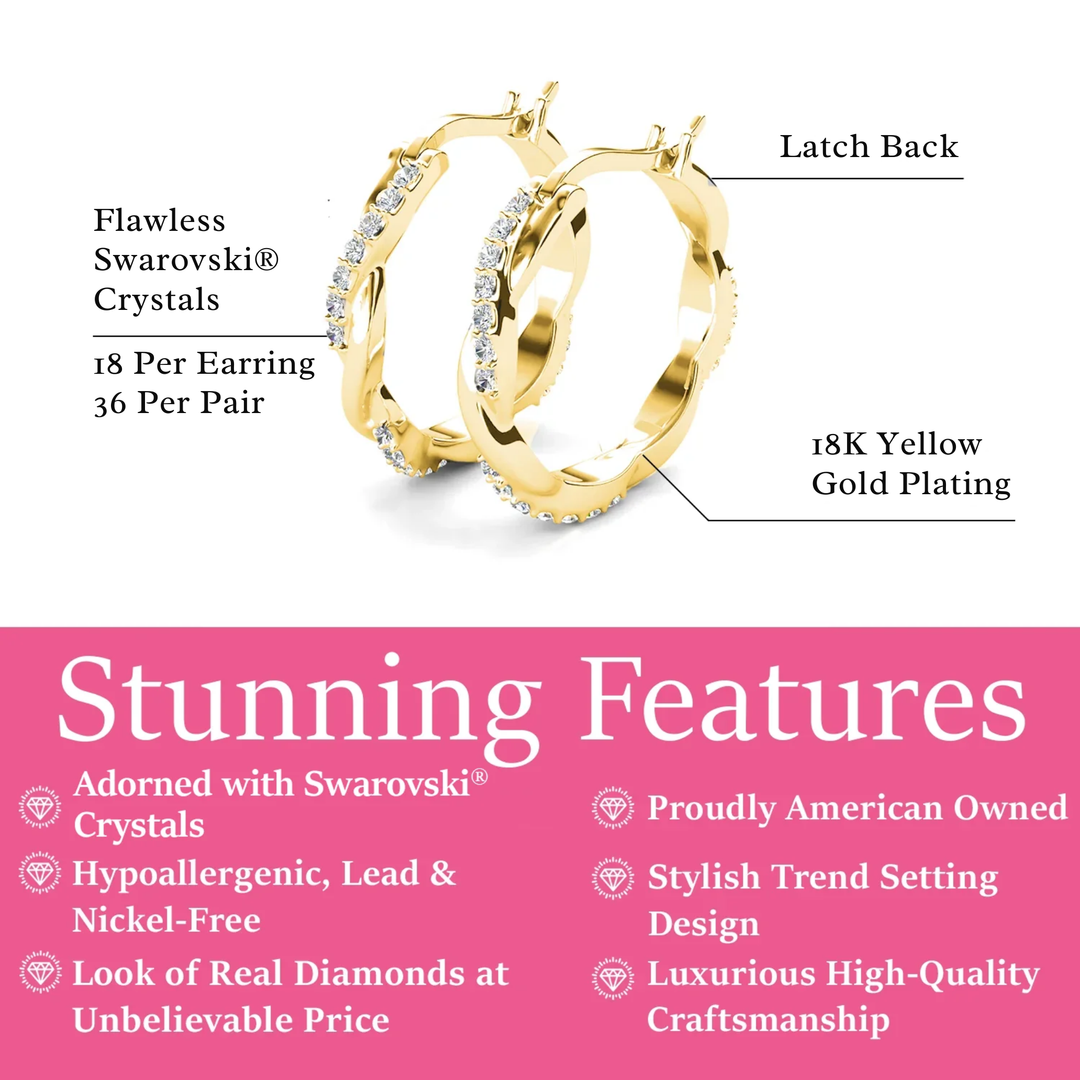 Cate & Chloe Lauren 18k White Gold Plated 22mm Twisted Hoop Earrings with Swarovski Crystals