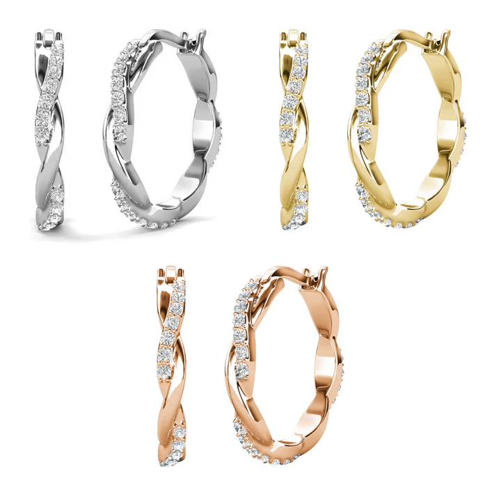 Cate & Chloe Lauren 18k White Gold Plated 22mm Twisted Hoop Earrings with Swarovski Crystals