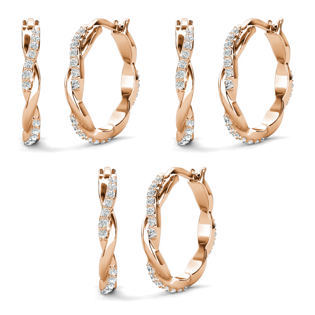 Cate & Chloe Lauren 18k White Gold Plated 22mm Twisted Hoop Earrings with Swarovski Crystals