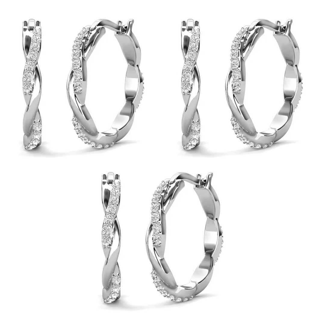 Cate & Chloe Lauren 18k White Gold Plated 22mm Twisted Hoop Earrings with Swarovski Crystals