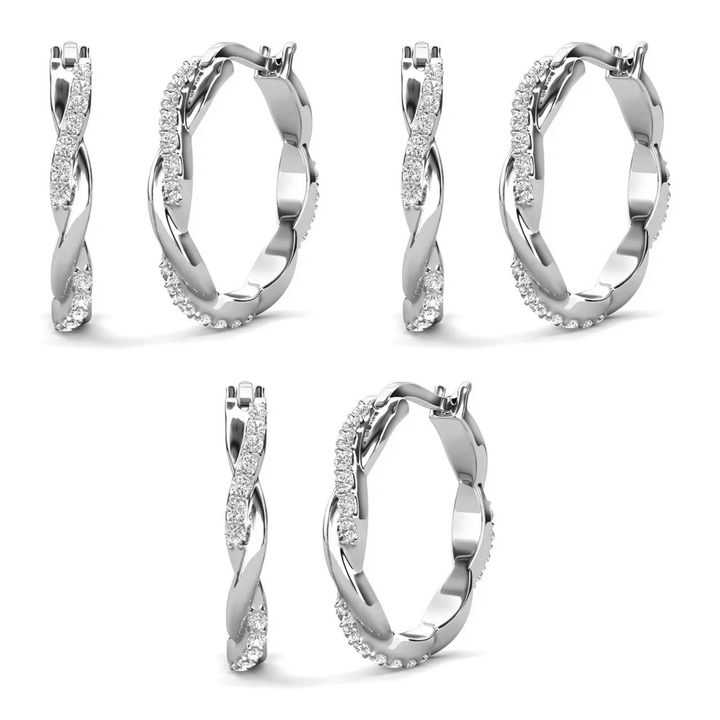 Cate & Chloe Lauren 18k White Gold Plated 22mm Twisted Hoop Earrings with Swarovski Crystals