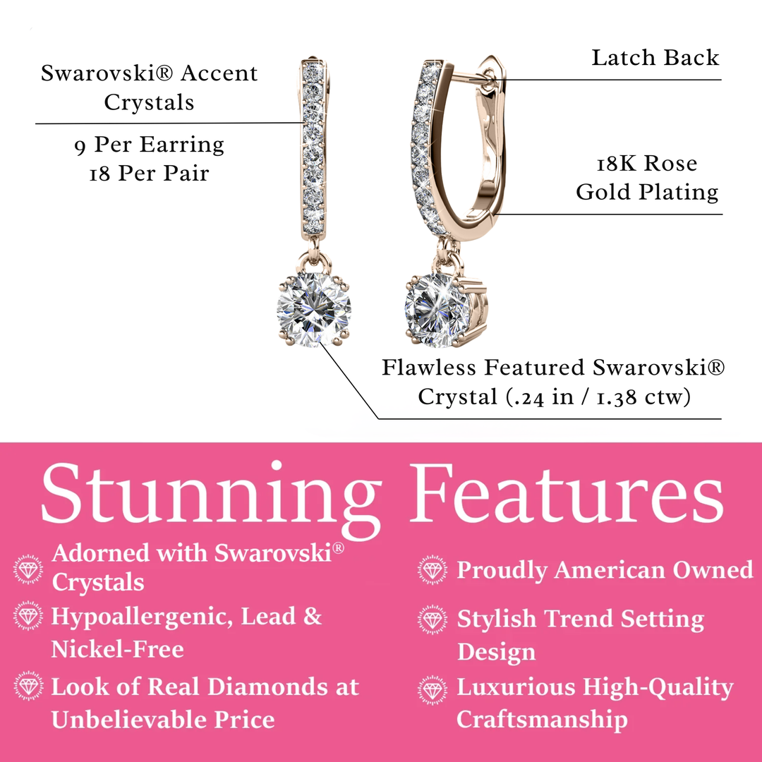 Cate & Chloe McKenzie 18k White Gold Plated Drop Dangle Earrings with Swarovski Crystals