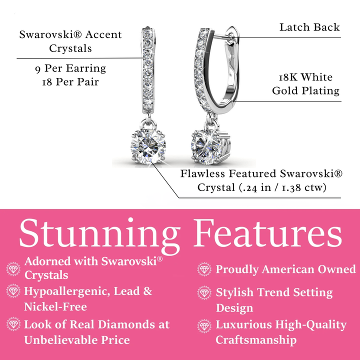 Cate & Chloe McKenzie 18k White Gold Plated Drop Dangle Earrings with Swarovski Crystals