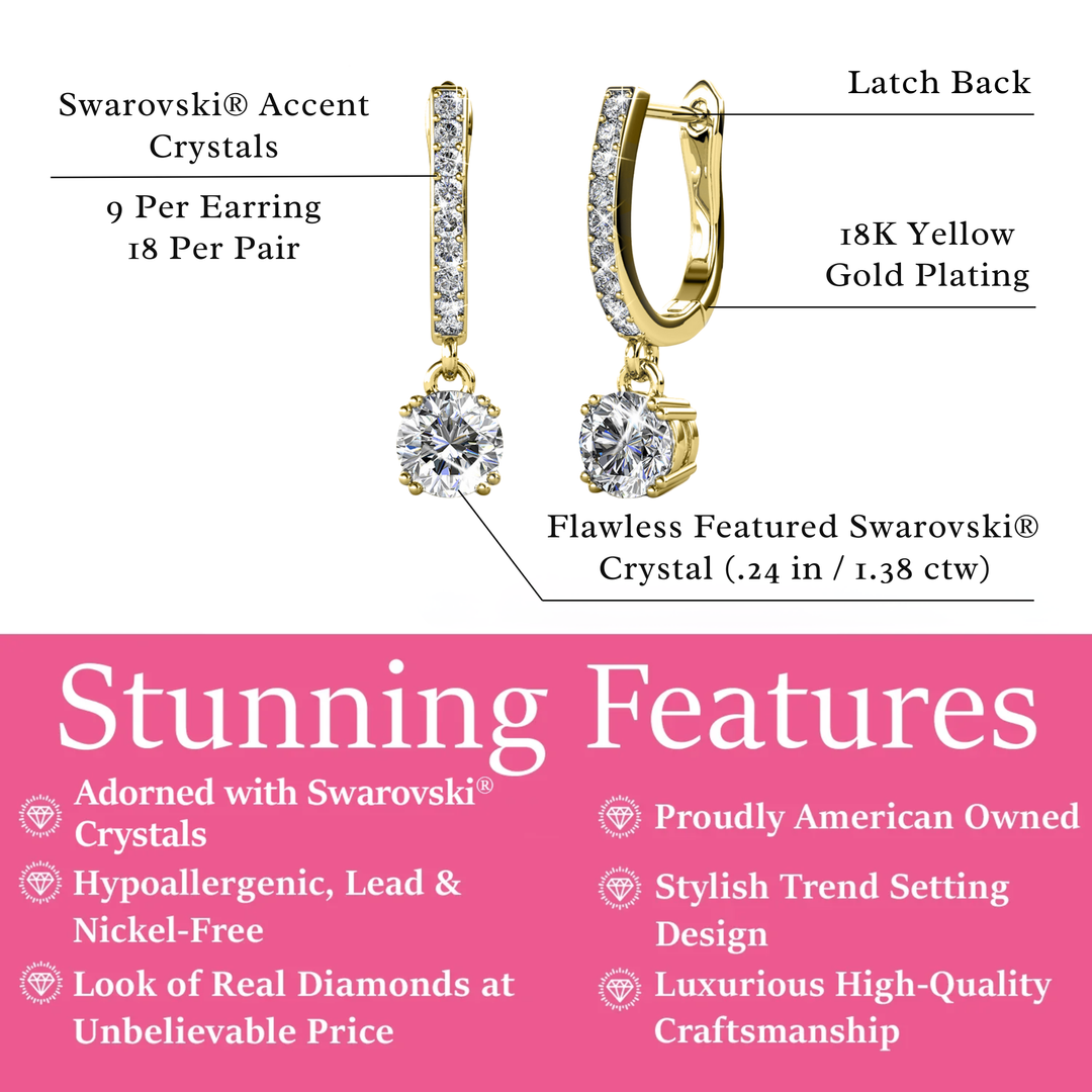 Cate & Chloe McKenzie 18k White Gold Plated Drop Dangle Earrings with Swarovski Crystals