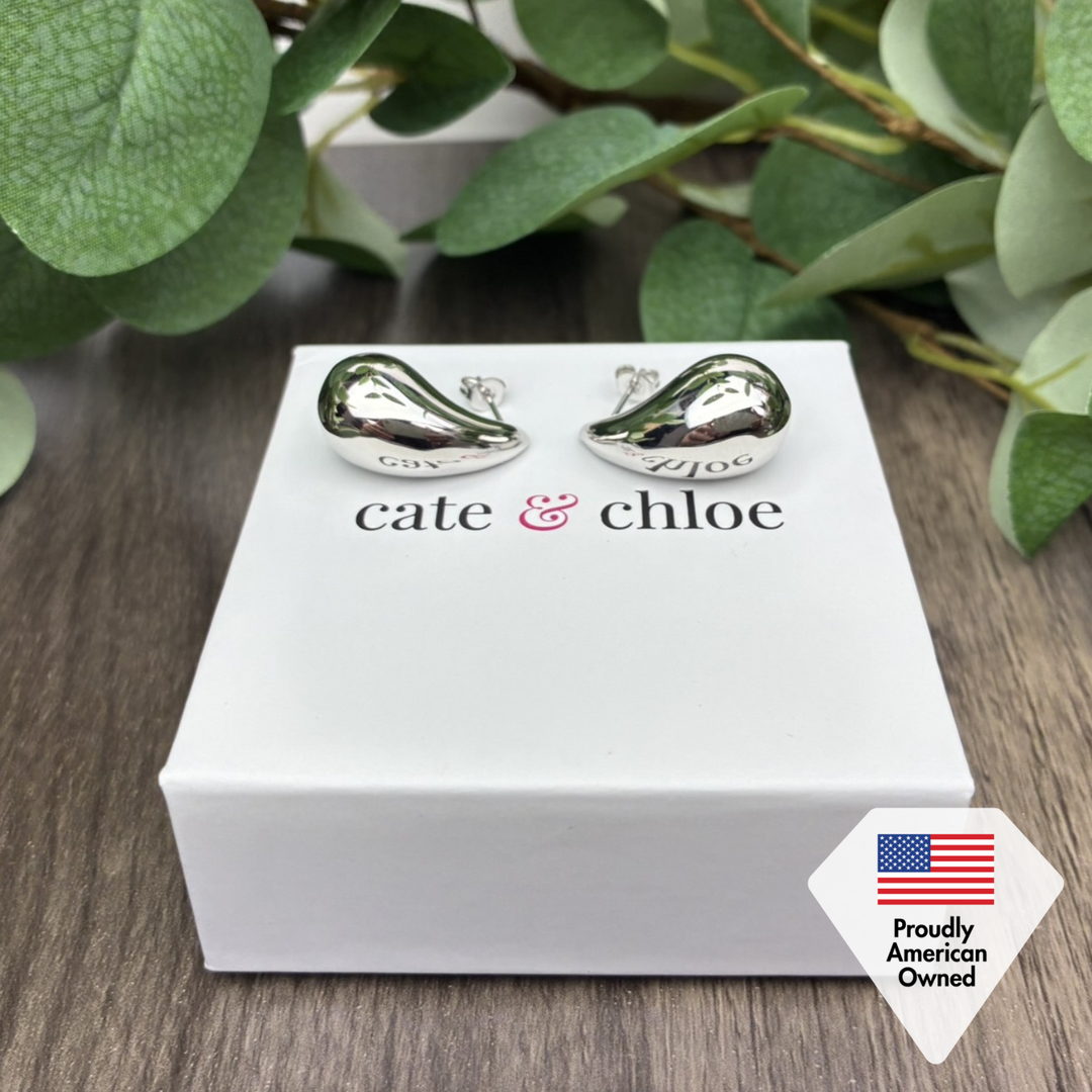 Cate & Chloe Olive 18k White Gold Plated Teardrop Stud Earrings