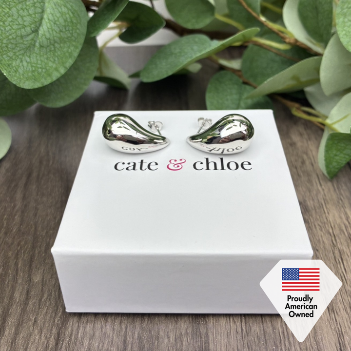 Cate & Chloe Olive 18k White Gold Plated Teardrop Stud Earrings
