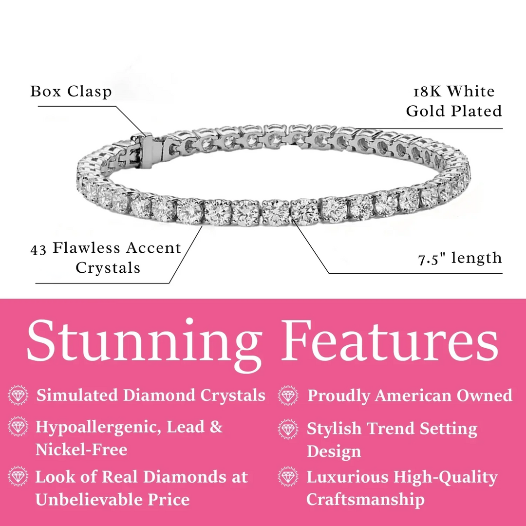 Cate & Chloe Olivia 18k White Gold Plated Tennis Bracelet with Simulated Diamond Crystals
