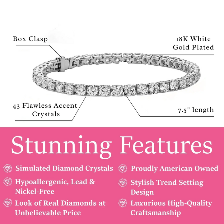 Cate & Chloe Olivia 18k White Gold Plated Tennis Bracelet with Simulated Diamond Crystals