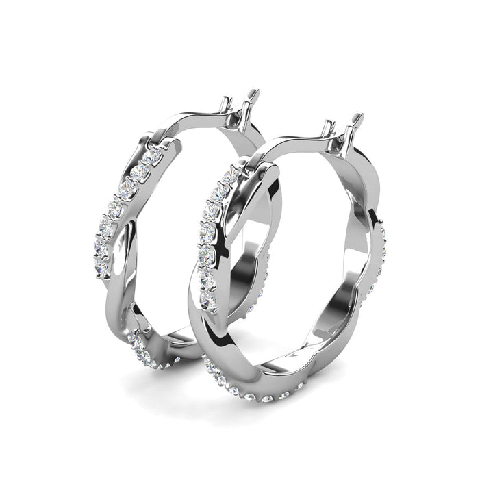 Cate & Chloe Lauren 18k White Gold Plated 22mm Twisted Hoop Earrings with Swarovski Crystals