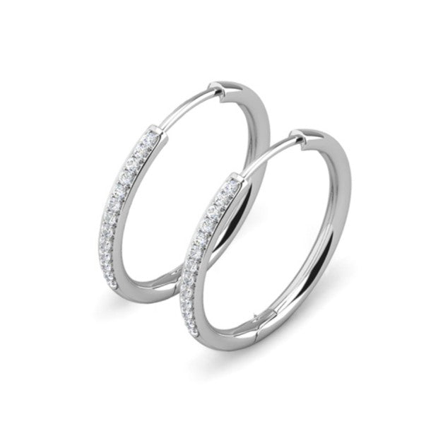 Cate & Chloe Bianca 18k White Gold Plated 25mm Silver Hoop Earrings with Swarovski Crystals