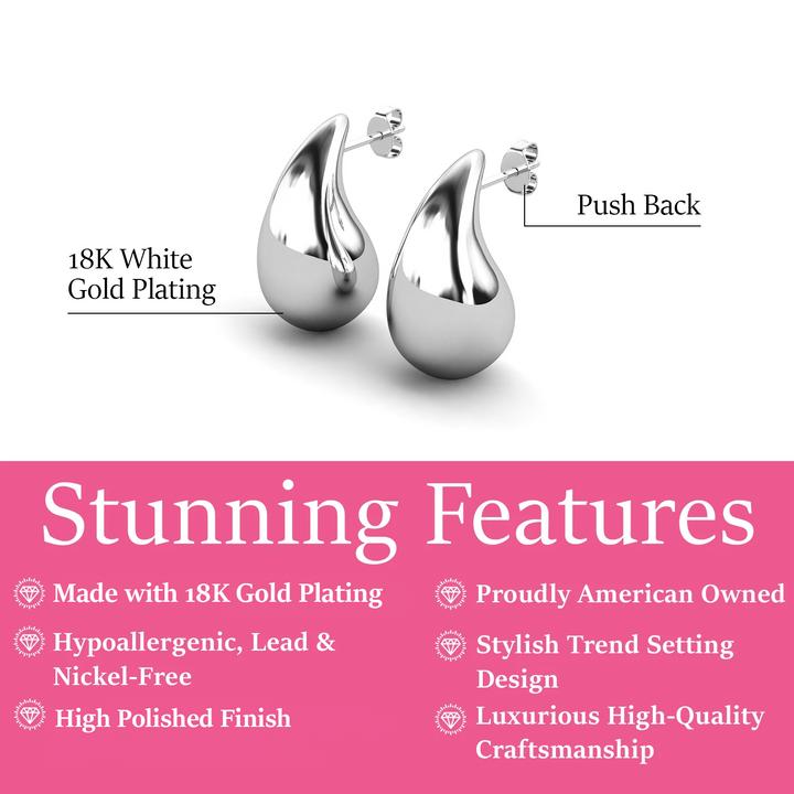 Cate & Chloe Olive 18k White Gold Plated Teardrop Stud Earrings