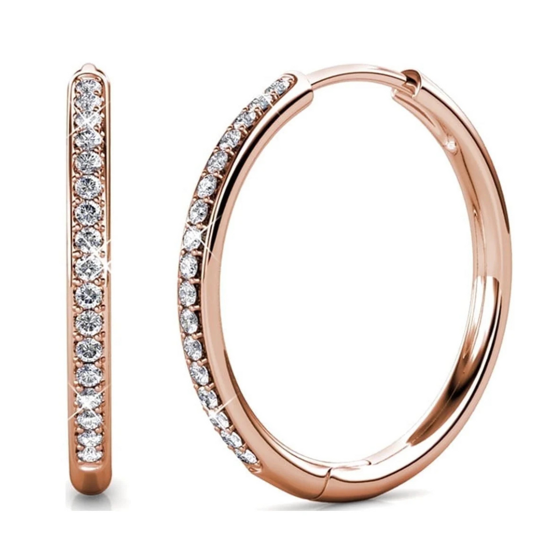 Cate & Chloe Bianca 18k White Gold Plated 25mm Silver Hoop Earrings with Swarovski Crystals