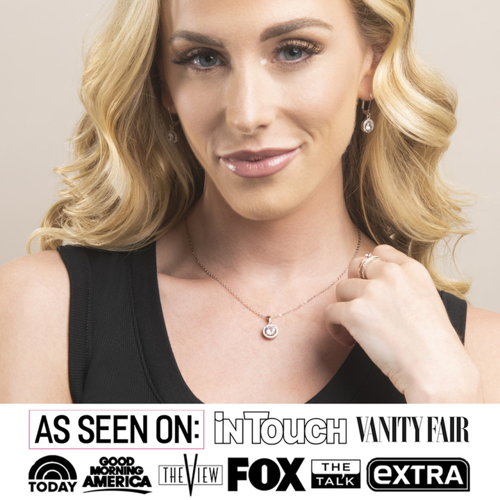 Cate & Chloe Blake 18k White Gold Plated Halo Pendant Necklace with Simulated Diamond Crystals