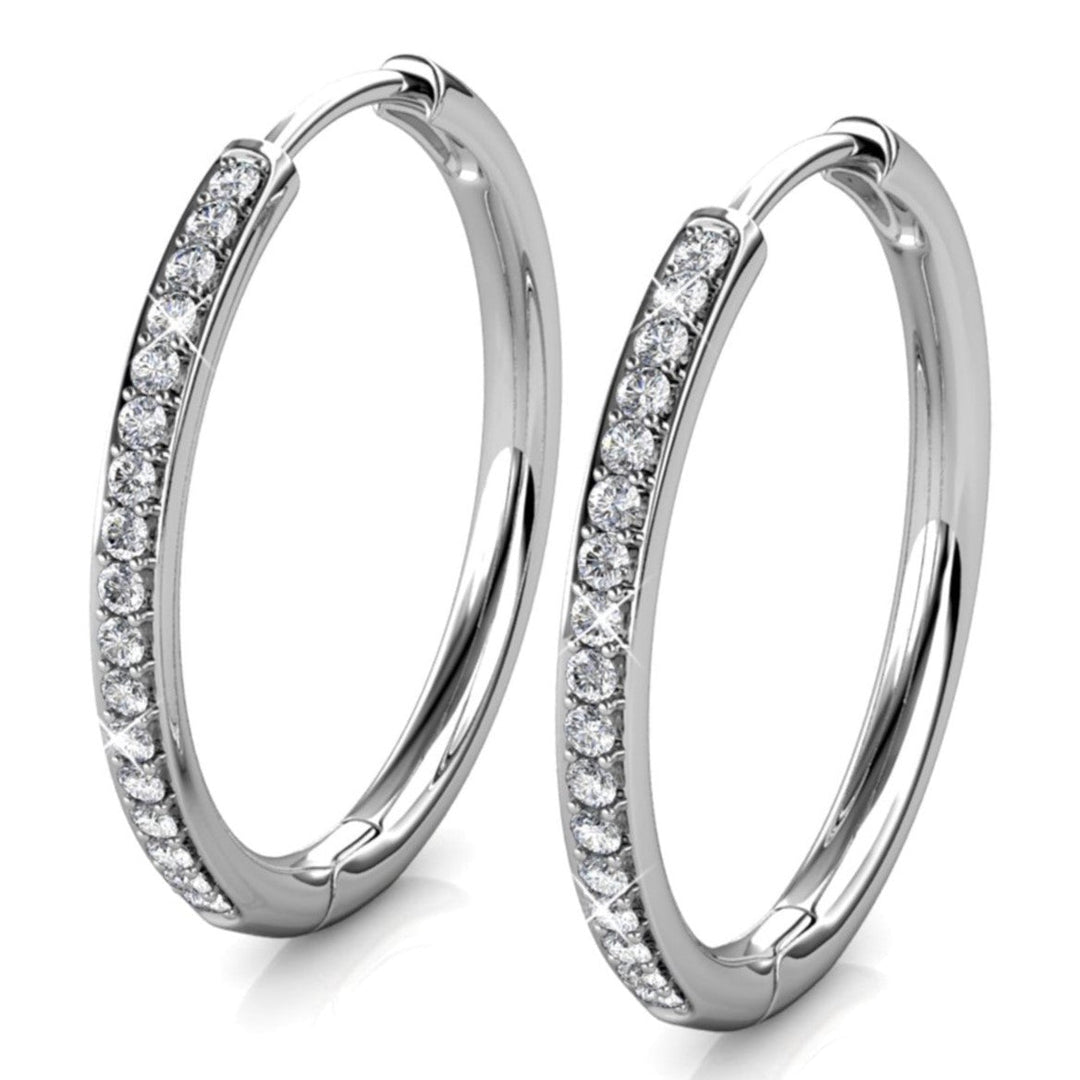 Cate & Chloe Bianca 18k White Gold Plated 25mm Silver Hoop Earrings with Swarovski Crystals