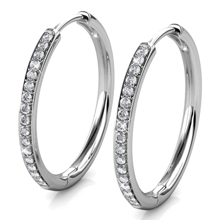 Cate & Chloe Bianca 18k White Gold Plated 25mm Silver Hoop Earrings with Swarovski Crystals